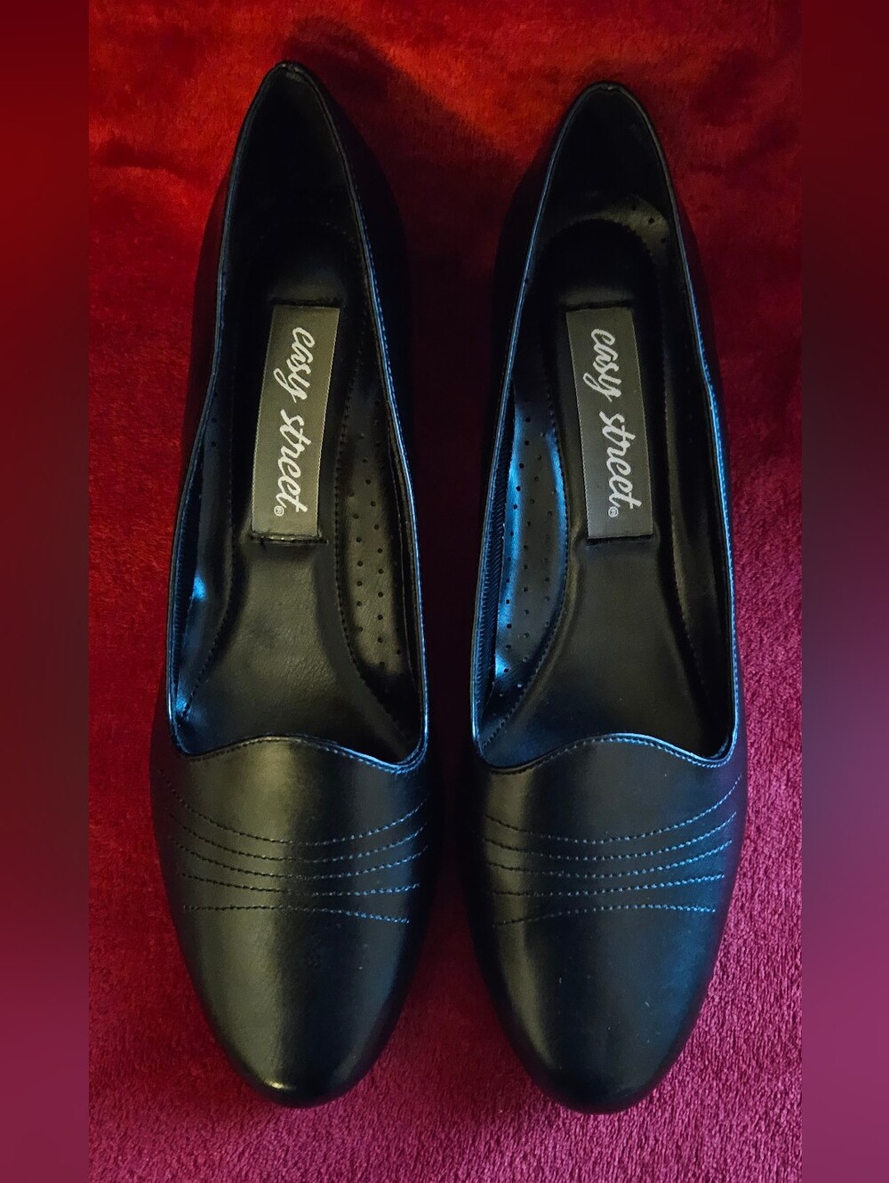 Easy Street "Hayes" Black Faux Leather Low Heel Pumps - Size 12W
